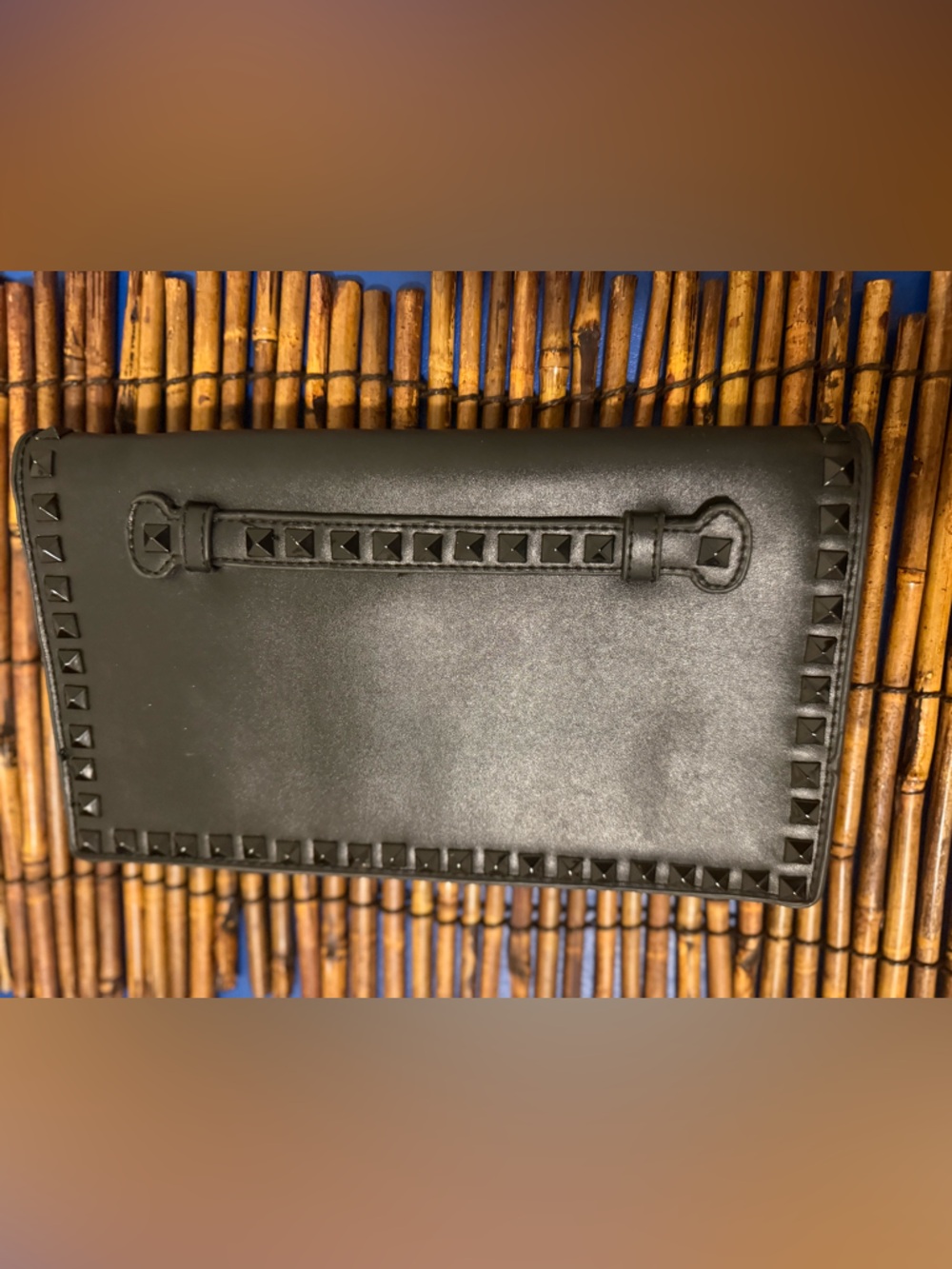 Black Studded Leather Wristlet Clutch